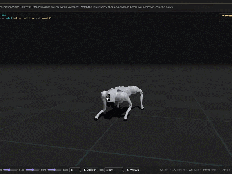 A trained policy replayed in the simulation viewer